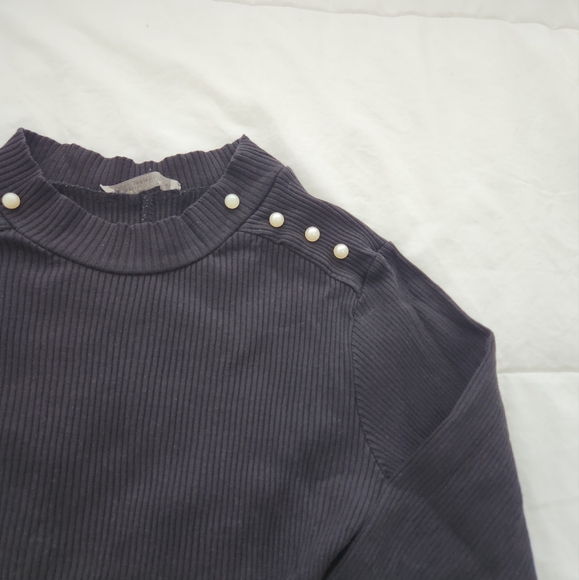 Zara Rib Sweater/ Top with Pearls Size L - Picture 4 of 9